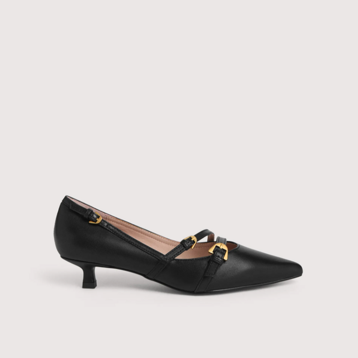 Coccinelle Spitz zulaufende Kitten-Heel-Pumps in Schwarz
